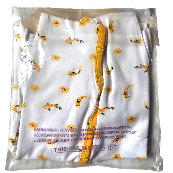 Bubble Baby Koi Print Bamboo Snap Footie Romper NWT 18-24M White & Yellow Unisex - Picture 4 of 5